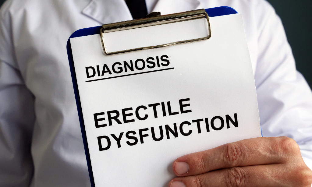 Medical form with Erectile dysfunction ED diagnosis.