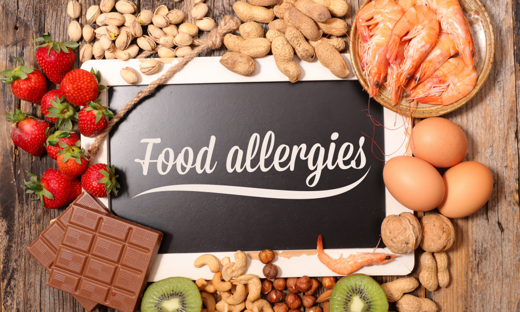 food allergens such as strawberries, chocolate, nuts, eggs and various other foods